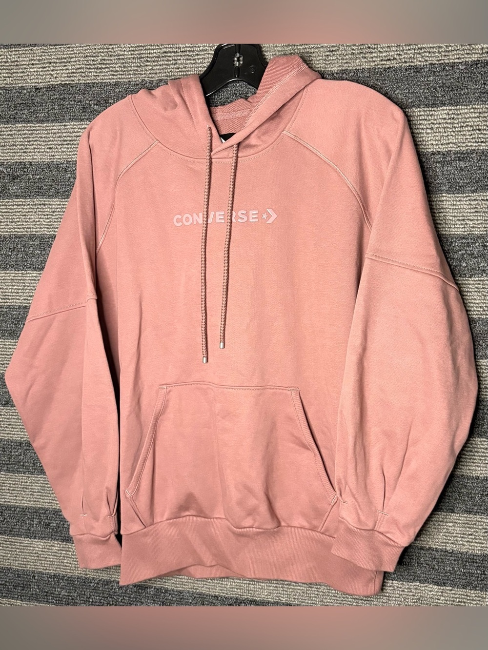 NWT Converse Women’s Dusty Pink Twisted Knit Hoodie Sweatshirt Oversized Small - Picture 2 of 9